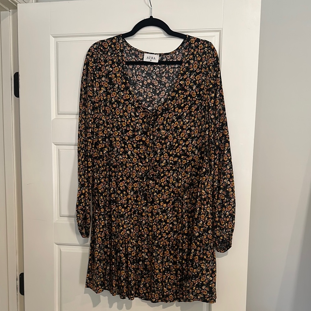 Aqua Floral Black Dress